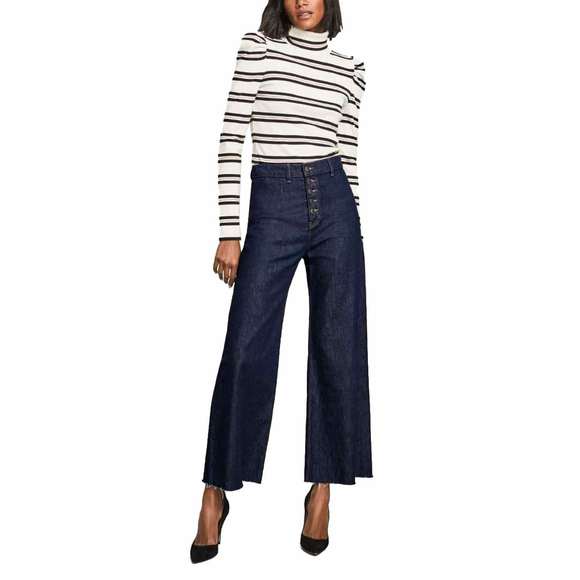 Veronica Beard Denim - Veronica Beard Grant Wide Leg High Rise Jeans Exposed Button Dark Indigo Size 28
